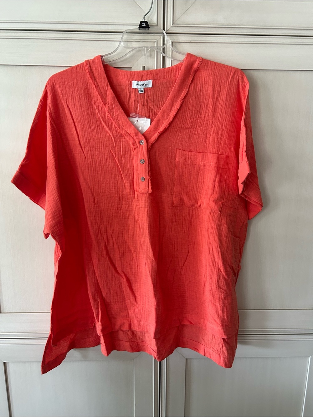 Petal Dew Coral V-Neck Button Popover Tunic - Women